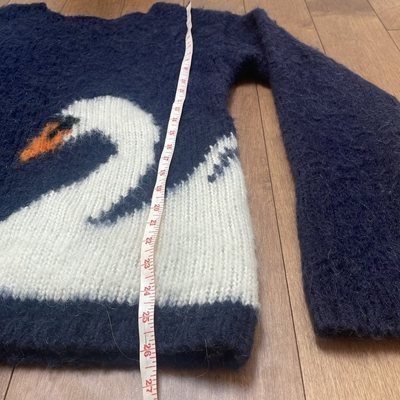Press wool mohair blend navy blue swan knit sweater round neck size M - Picture 8 of 14